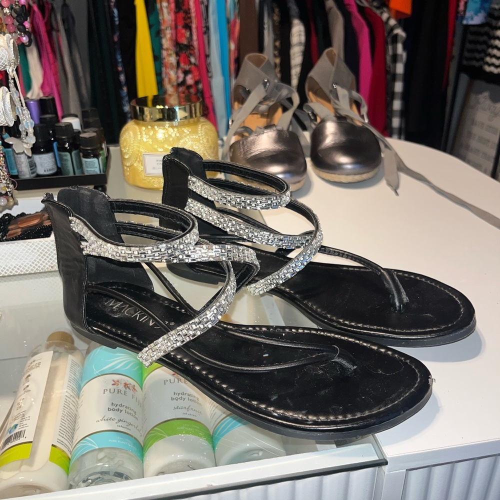 Stylish Black Sandals with Silver Straps